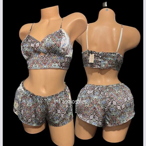Victoria Secret Designer Collection Silk Bralette Crop Top & Shorts pajama Set - Picture 1 of 8